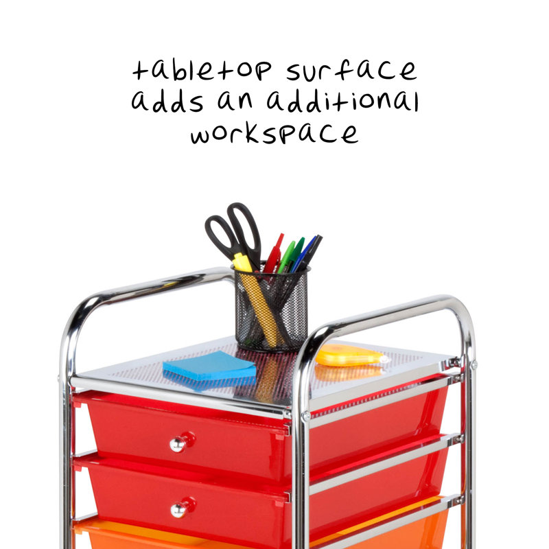 Multi-Color 10-Drawer Rolling Storage Cart with Chrome Frame
