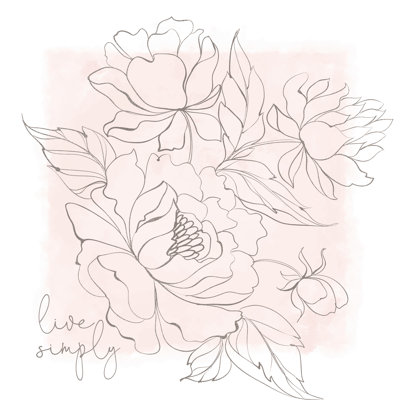 Pink And Grey Flower Sketch - Wrapped Canvas Painting