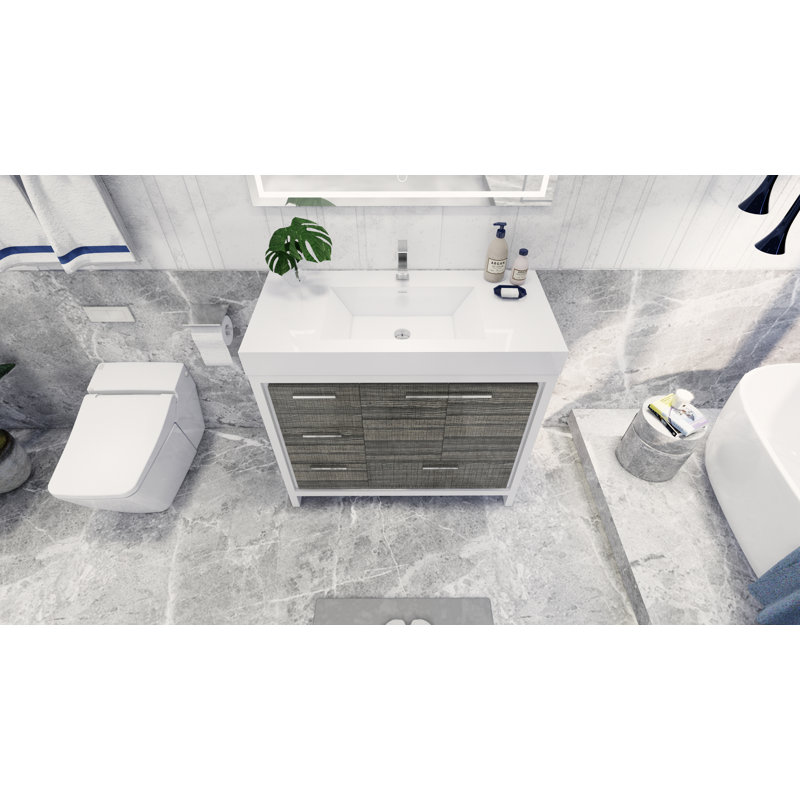 Ensemble de meuble-lavabo simple 42 po Loyne, Gris cendre très lustré, Chrome