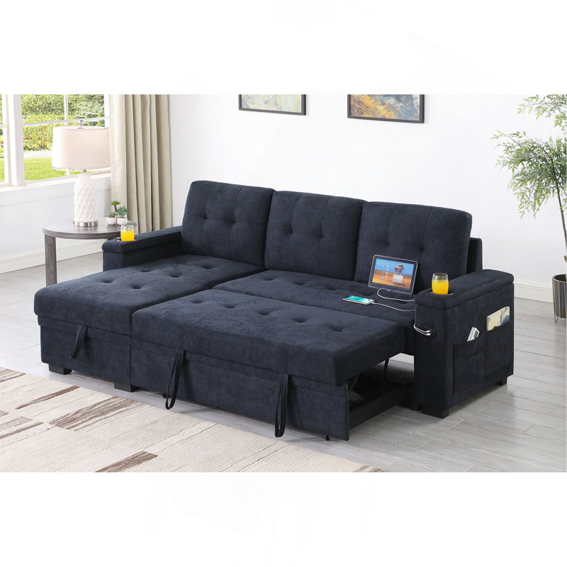 Canapé-lit modulaire réversible en tissu tissé gris foncé Ashlyn II