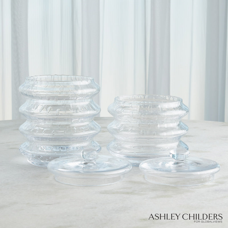 Wave Canister-Clear Seeded-Lg, 9.75" H x 7.75" W x 7.75" D