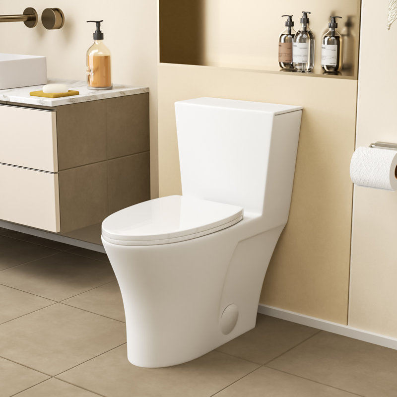 ADA Compliant One-Piece Elongated Toilet 1.28 GPF Single Flush 12-Inch Rough-In Modern Bathroom Toilet with Soft Close Seat