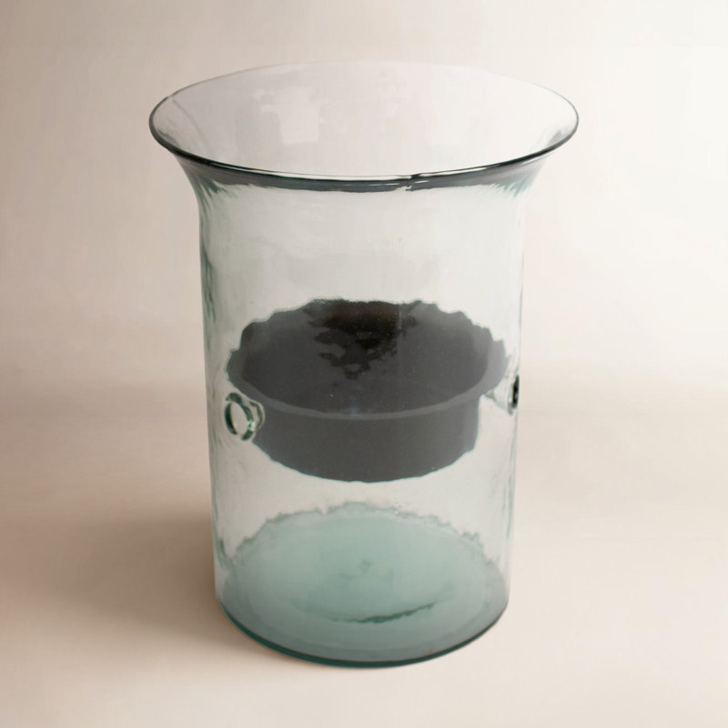  Glass Candle Cylinder with Rustic Insert – 11" Small Height, 7'' H x 7'' W x 7'' D