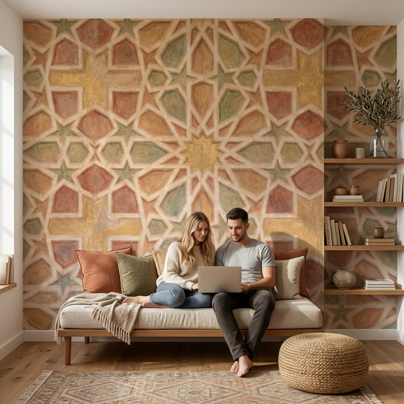 Décoration murale amovible mosaïque mosaïque marocaine, Texturé non collé, 200 po x 120 po