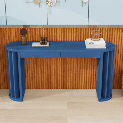 Console d'entrée moderne avec design courbé unique, finition en placage de chêne et tiroirs de rangement