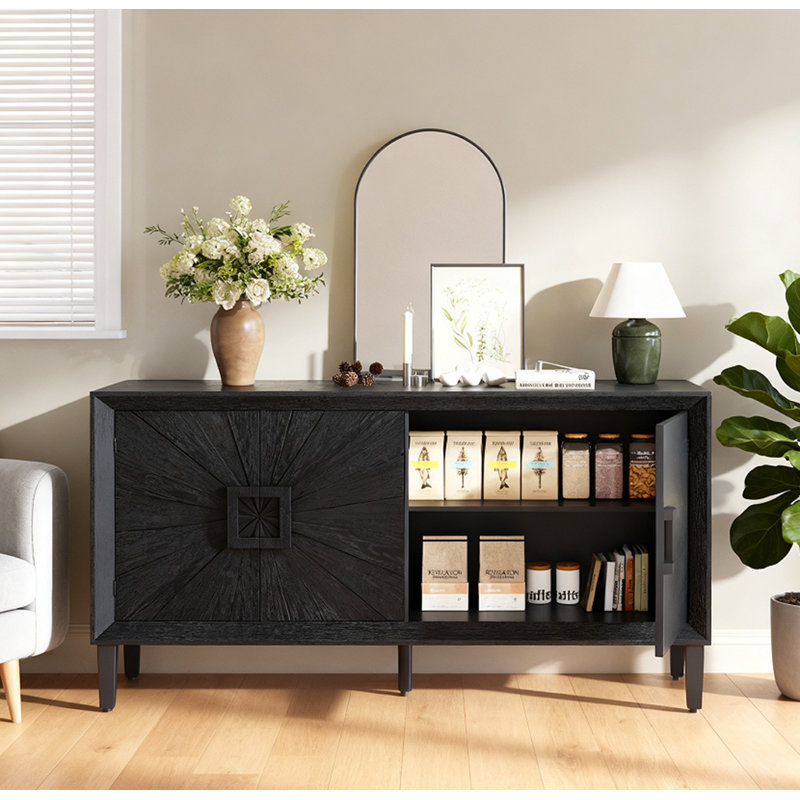 Credenza - Armoire de rangement symétrique Sunburst, Noir