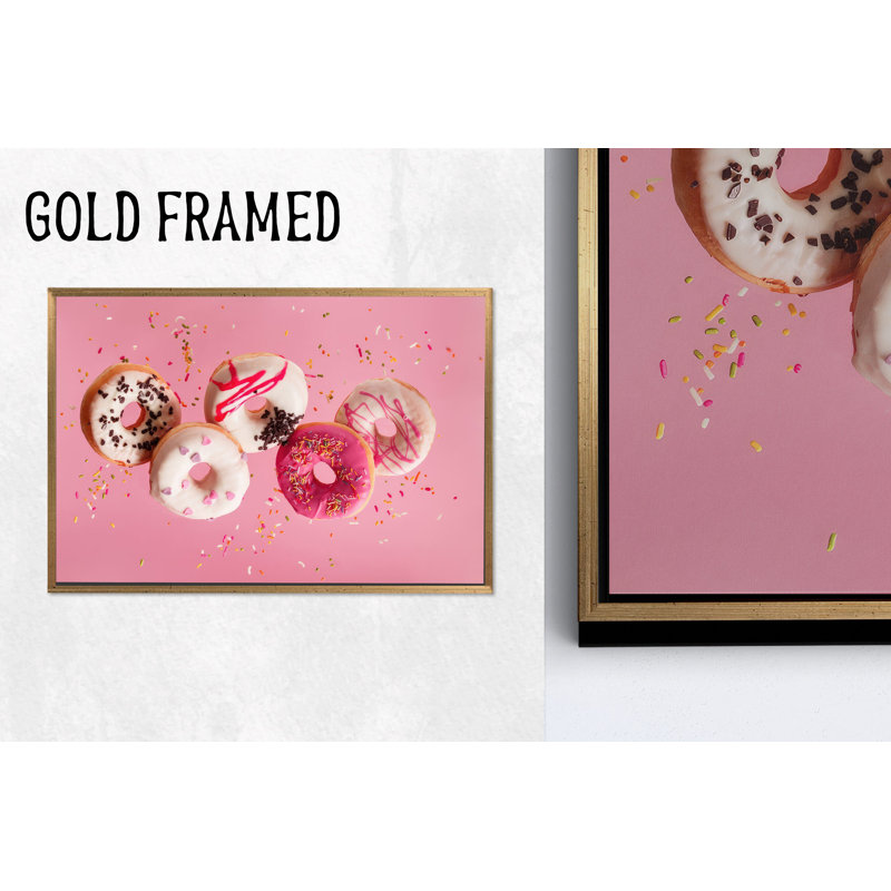 Reproduction d'art sur toile imprimée: Elegant Pink Donuts Kitchen Decor, 1P GoldFramedCanves, 35,5 po H x 47,3 po l