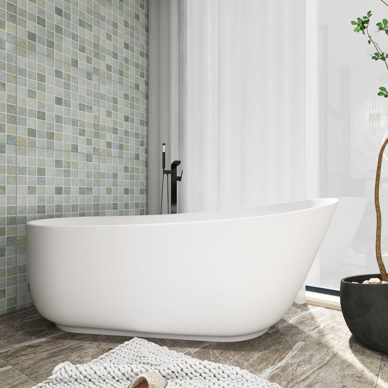 67 po. X 31 po. Baignoire de trempage autoportante à surface solide avec drain réversible en blanc mat