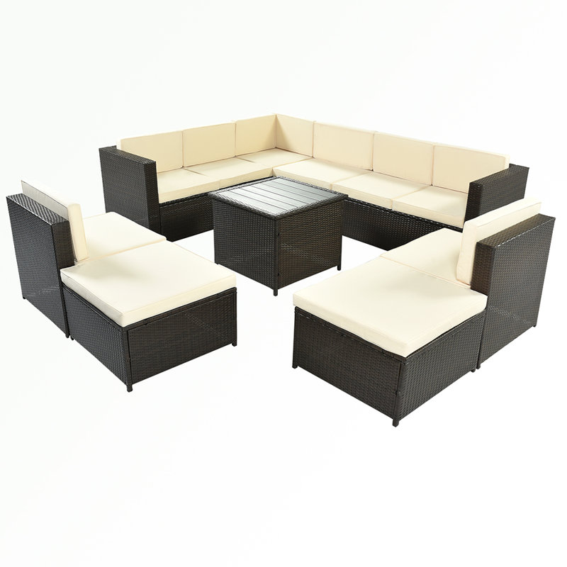 Canapé modulaire d'extérieur courbé avec coussins de 101,61 po de largeur Dilworth, Beige, Brun