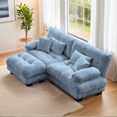 Cloud Couch Sectional Sofa for Living Room, Chenille 2 Seater Sofa with 2 Lumbar pillows and 2 throw pillows , Upholstered Wide Arm Sofa with Converti
