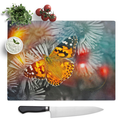 Flower & Butterfly No.3  Glass Chopping Board
