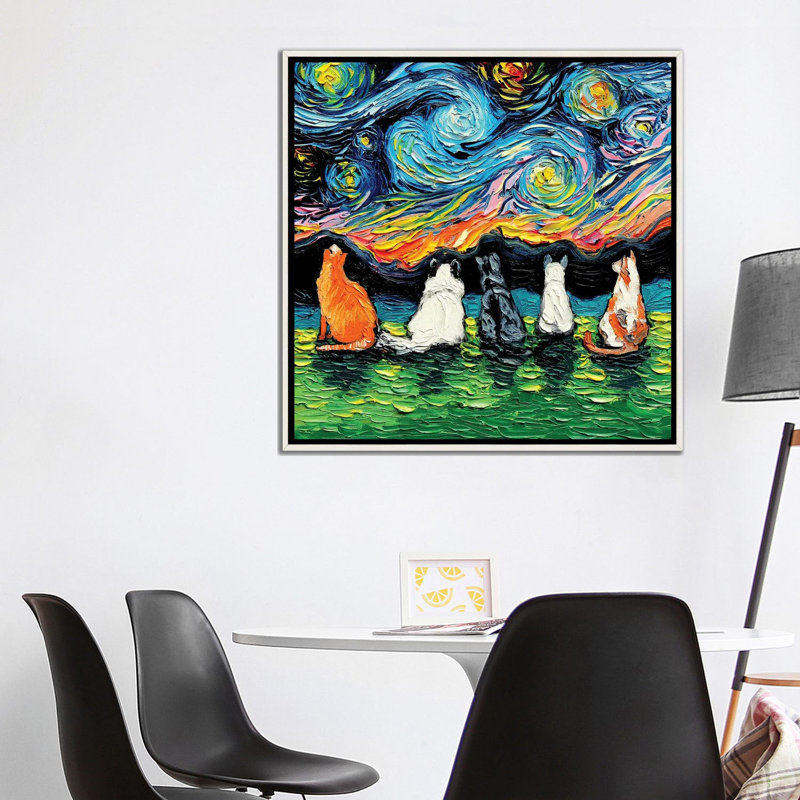 «Starry Cats» par Aja Trêves - reproduction d'art sur, H 37 po x l 37 po x P 1,5 po, Encadrement blanc vieilli