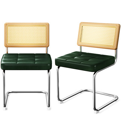 Chaise de salle à manger rembourrée en simili cuir de style Mid-Century de 2 personnes, dossier naturel, facile à assembler pour la conception d'espaces de vie, espaces polyvalents et de cuisine