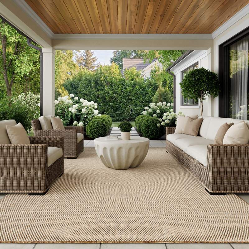 Cafiero Jute Ivory Modern Indoor/Outdoor Rug, Rectangle 9' x 12'