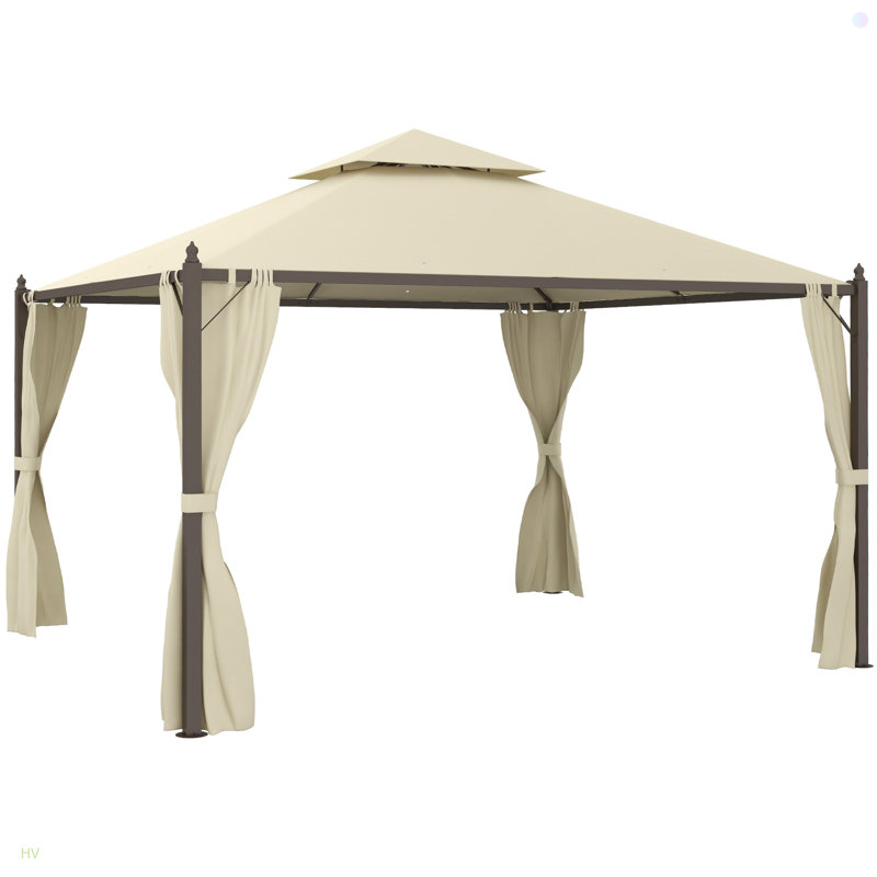 Pavillon de jardin extérieur en acier avec rideaux d'intimité en polyester, toit à deux niveaux pour l'air, grande conception