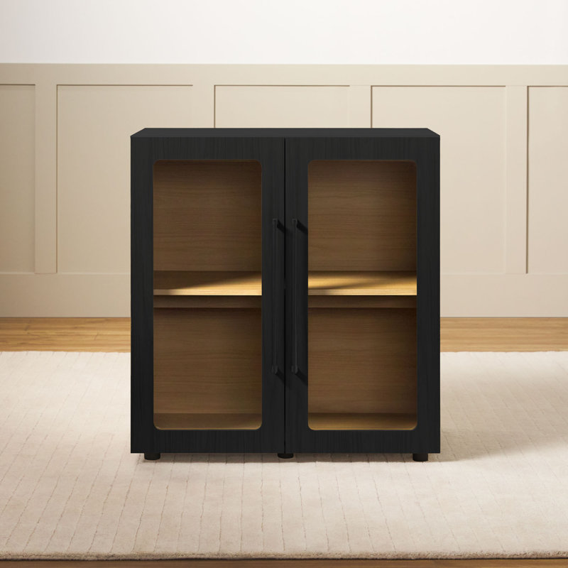 Modern 32" Glass Door Modular Accent Cabinet, 34.25" H x 32" W x 16.5" D, Black