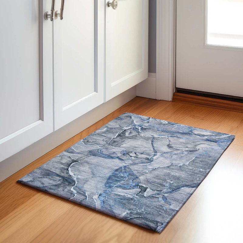 Premium Machine Washable Cerrito AMF519 Blue 8' x 10' Rug, Rectangle 1 pi 8 po x 2 pi 6 po