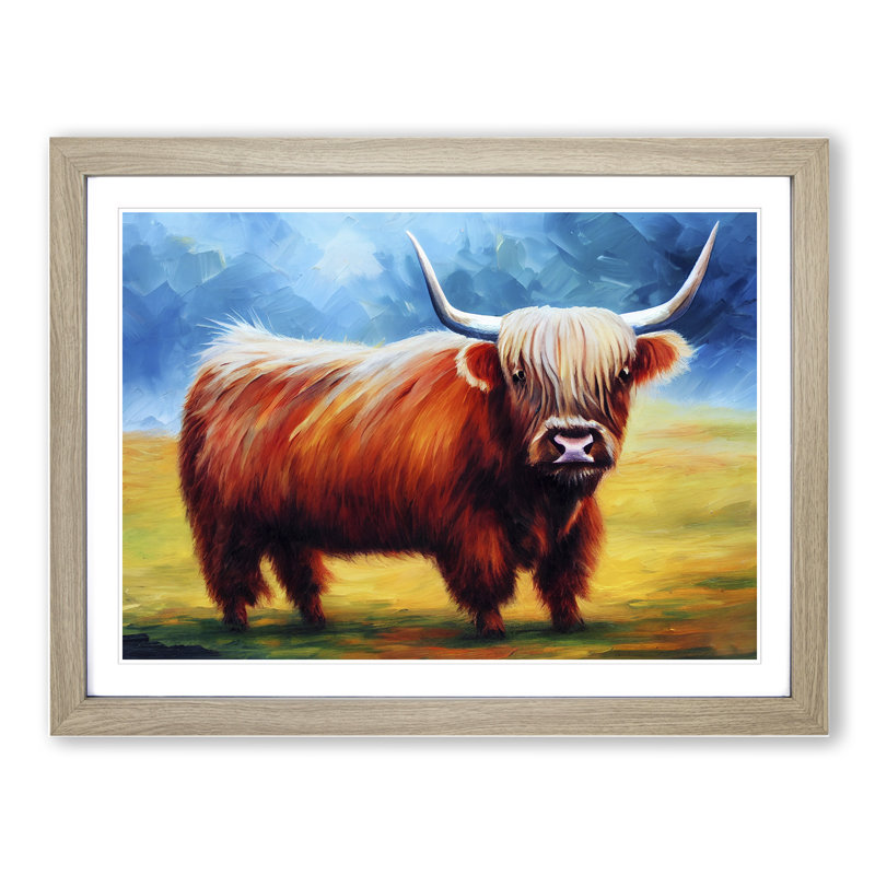 Highland Cow Vol.7 Abstract - Single Picture Frame Painting, Oak, 25cm H x 34cm W x 2cm D