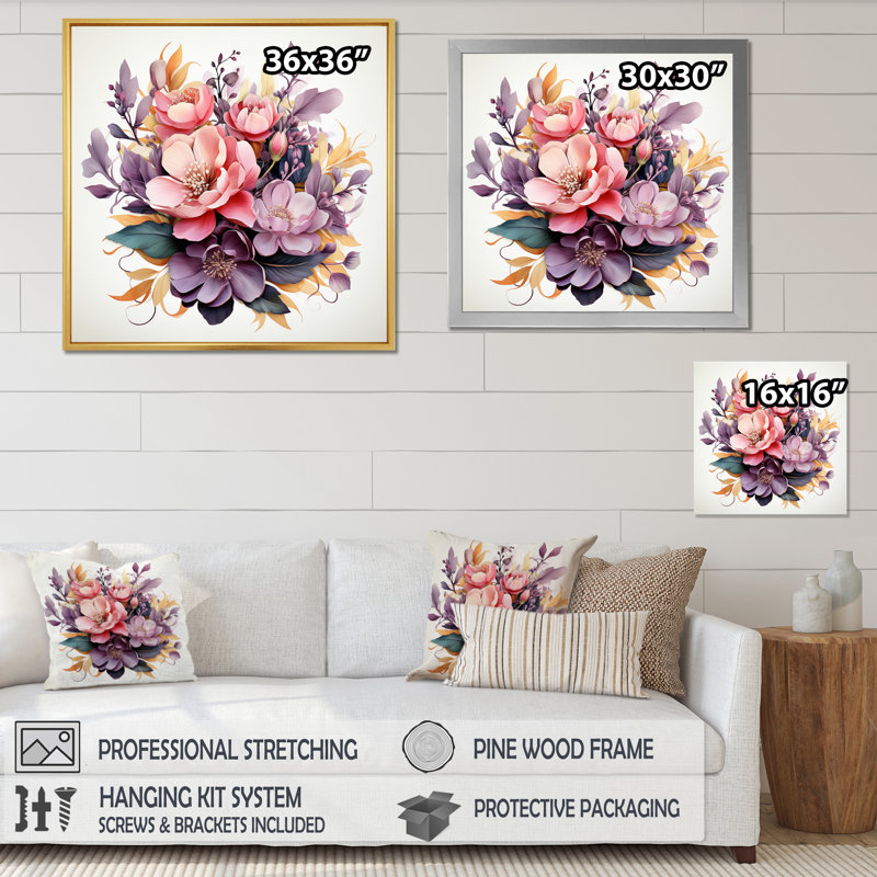 «Colorful Minimalisme Bouquet I» sur toile, Cadre simple noir, H 24 po x l 24 po x P 1 po