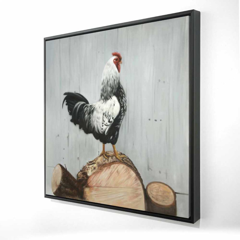 Toile de coq Wyandotte | Art encadré blanc pour la décoration intérieure, H 25,25 po x l 25,25 po