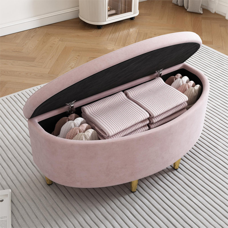 Egidio Velvet Upholstered Storage Bench, Pink