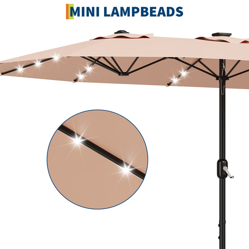 Parasol rectangulaire de 15 pi x 9 pi avec base et lumières DEL solaires, Beige