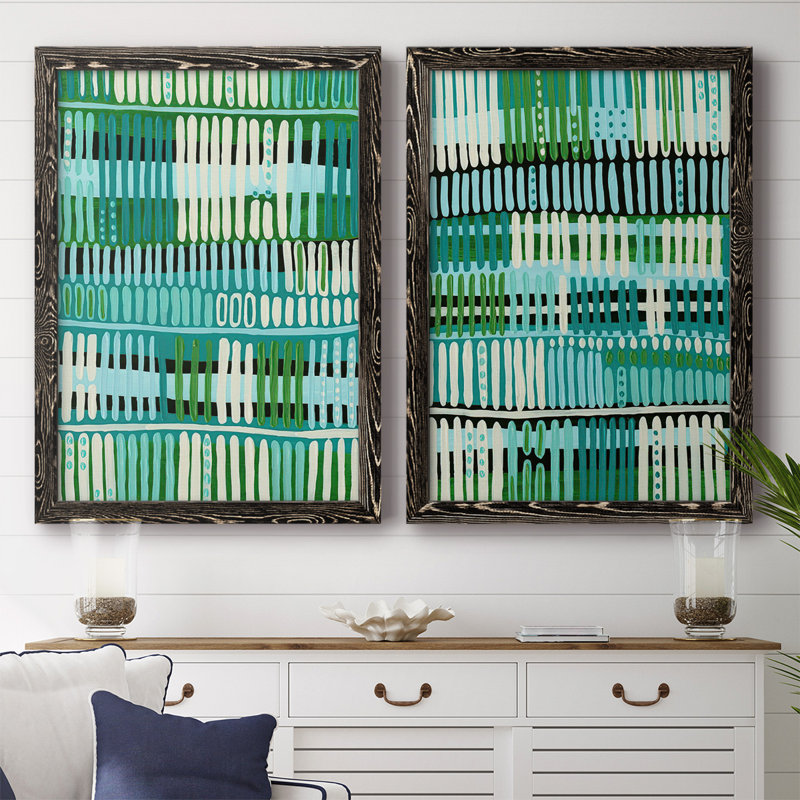 Motif bleu sarcelle I - impression sur toile encadrée 2 pièces, H 31,5 po x l 88 po x P 1,5 po, Noir