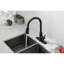 Robinet rétractable noir mat pour la cuisine, acier inoxydable, poignée simple, arc élevé, débit de 1,8 gallon par minute, évier de cuisine à poignée facile à installer avec, noir, débit GPM