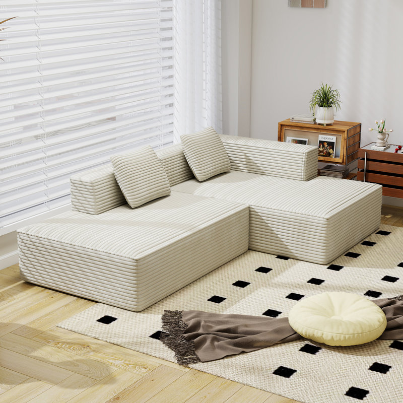 Canapé modulaire en L 89 po en velours côtelé avec méridienne à assise profonde en velours côtelé 89 po, sans assemblage requis | Livraison en boîte compressée