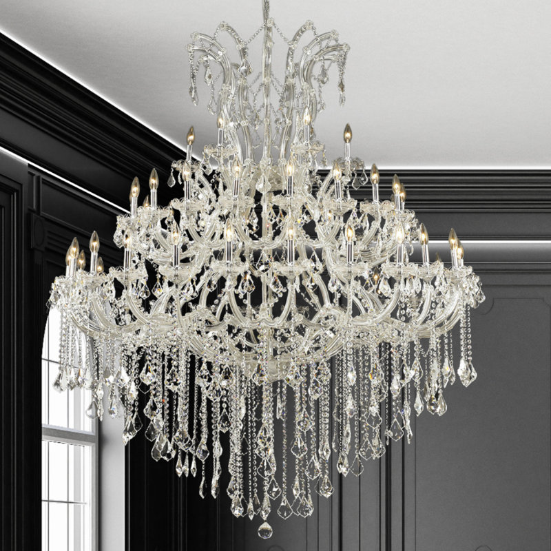 Lustre en cristal 64 lumières Cotten, H 90 po x l 68 po x P 68 po, Chrome chrome, 64 lumières