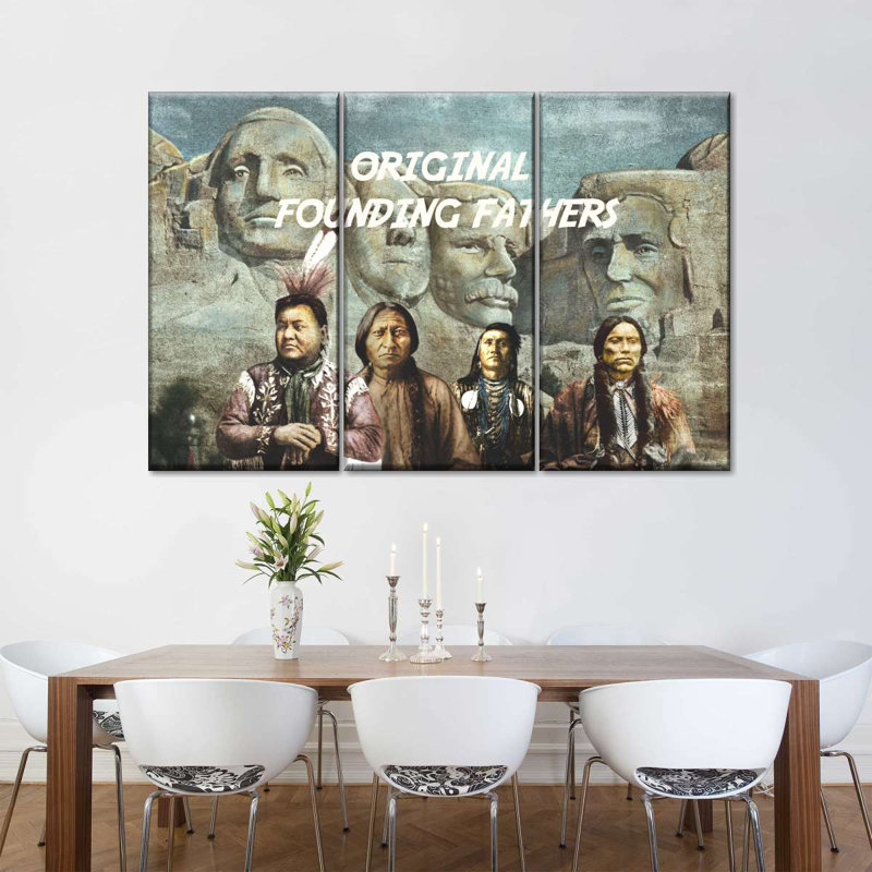 Impression sur toile de plusieurs Amérindiens et pères fondateurs, H 45 po x l 28 po x P 1,25 po