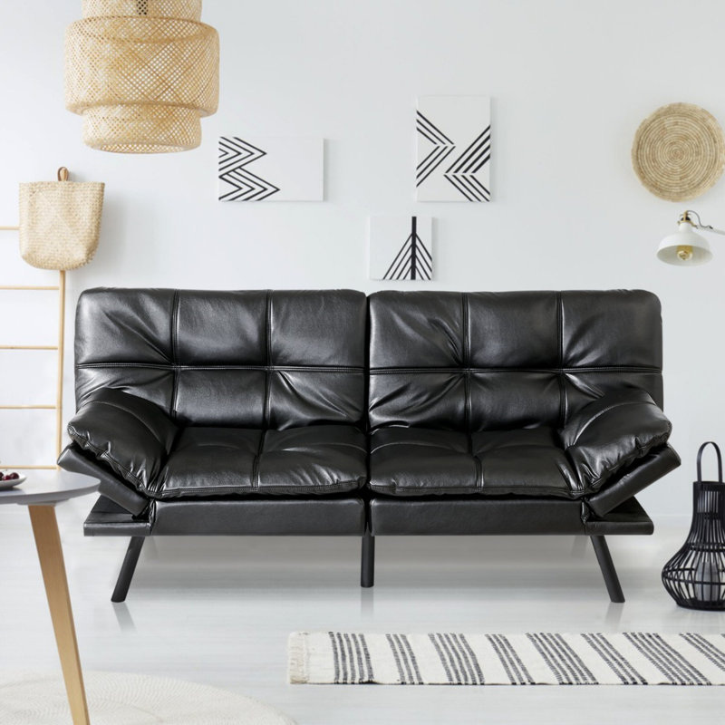 71" Folding Futon Sofa Bed, Space-Saving Loveseat To Twin Bed For Guest & Living Room, Black 