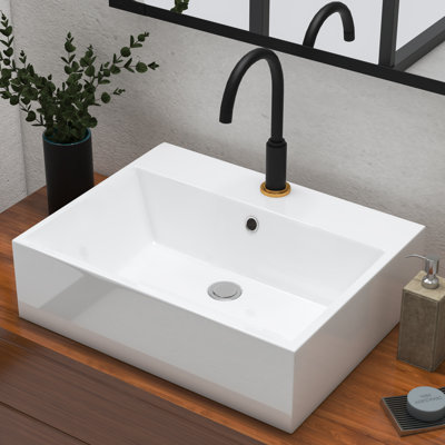 Lavabo de salle de bain blanc de 21 x 16,5 pouces, lavabo rectangulaire au-dessus du comptoir, lavabo suspendu en céramique de porcelaine, lavabo d'art, meuble-lavabo pour meuble-lavabo