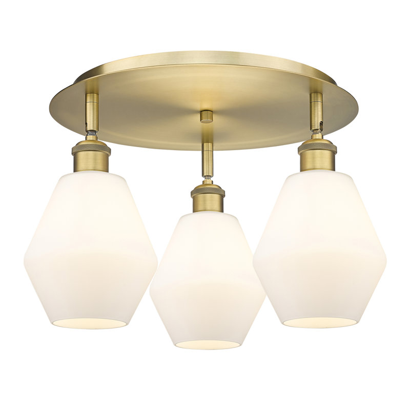 Amylea Glass Flush Mount, Cased Matte White, Brushed Brass