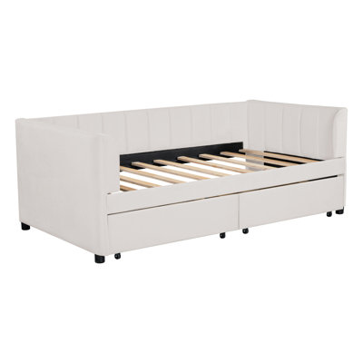 Twin Size Upholstered Daybed with Ergonomic Design Backrest and 2 Drawers by Latitude Run