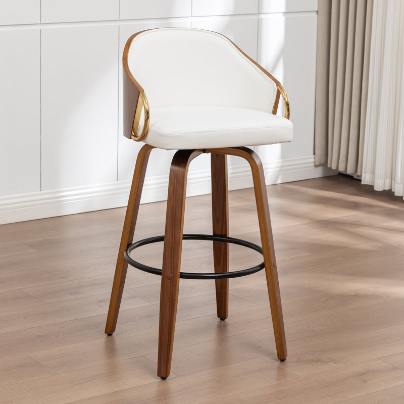 Swivel Upholstered Counter Stool, White, Counter Stool (25" Seat Height)
