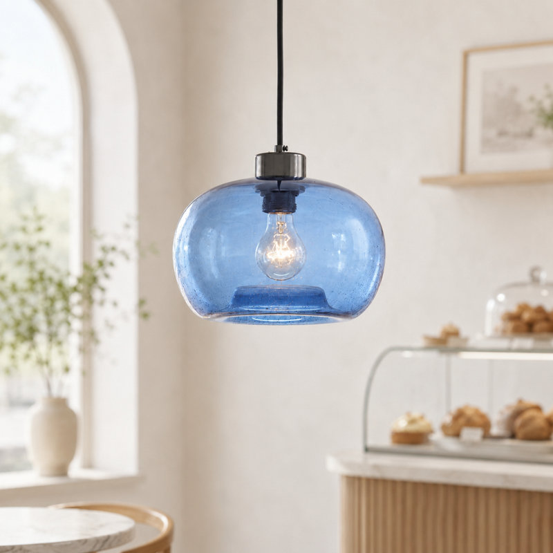 Single Dimmable Blue Handblown Glass Drop Ceiling  Pendant Lights
