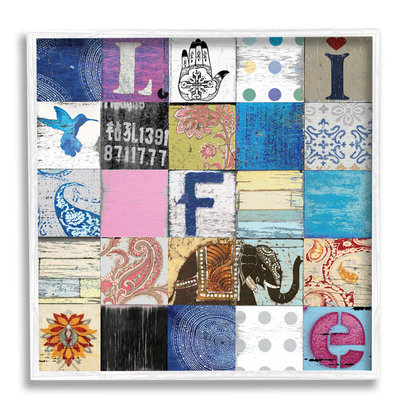 «Vintage Icon Collage Life Rustic Elephant», impression, Cadre blanc, H 12 po x l 12 po