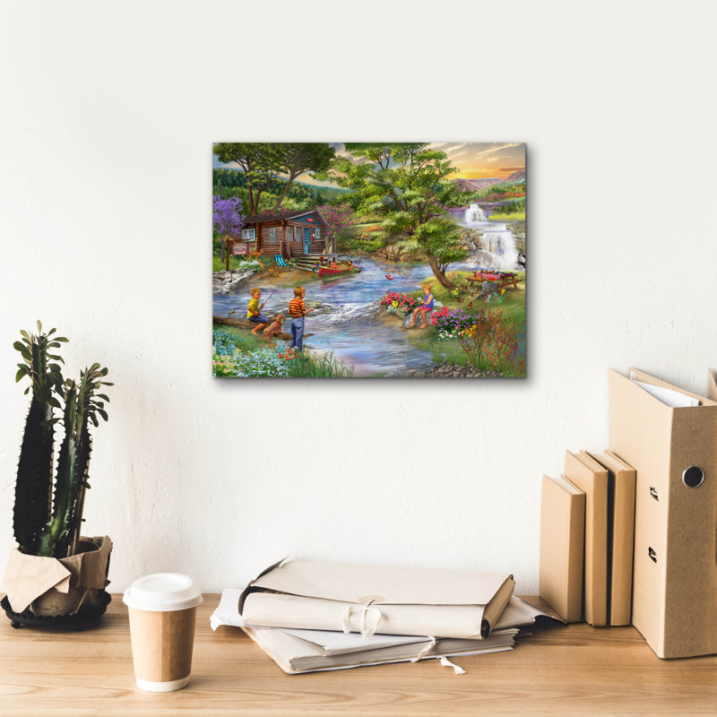 'Fishing From The Banks' by Bigelow Illustrations Canvas Wall Art, 12" H x 16" W x 0.75" D