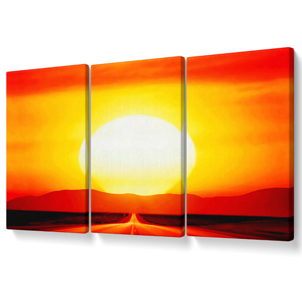 Ebern Designs The Road To The Golden Sun - 3 Piece Wrapped Canvas Print ...