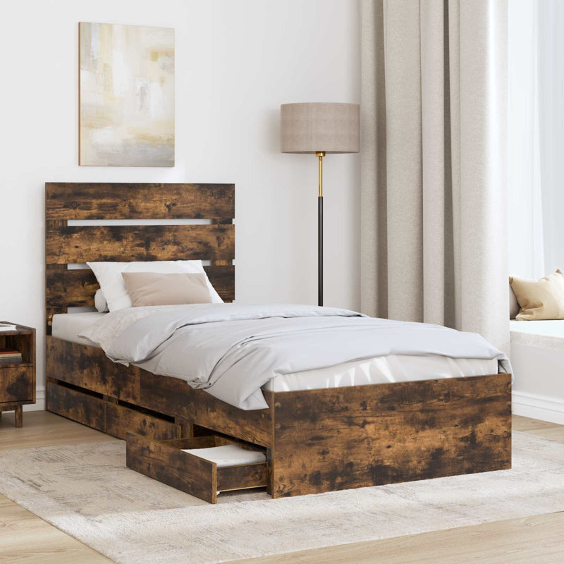 Bed Frame, European Single (90 x 200 cm), Smoked Oak