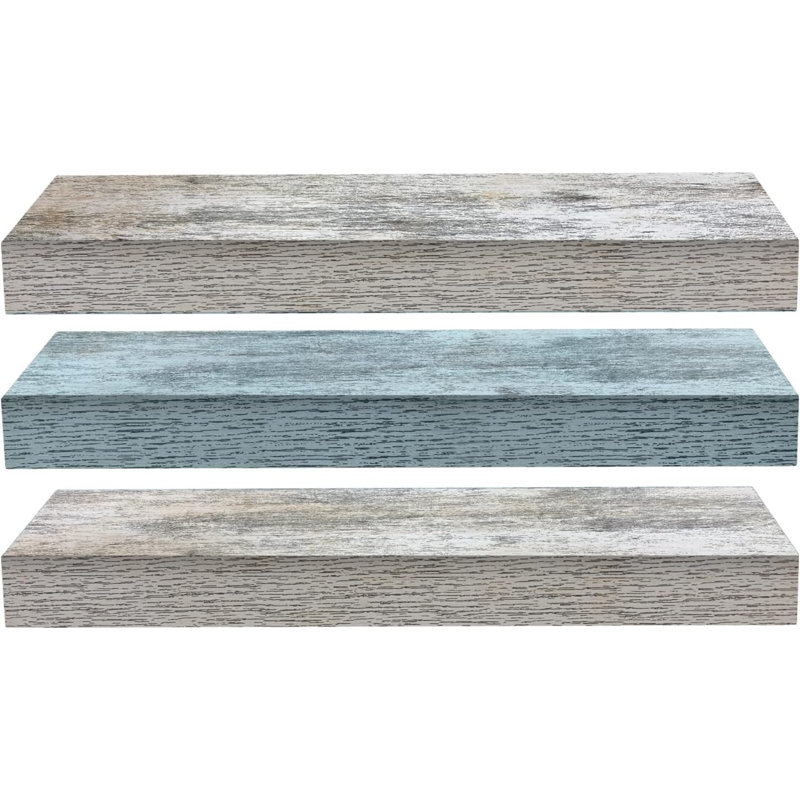 Ancasta 3 Piece Floating Shelf, Blue/White