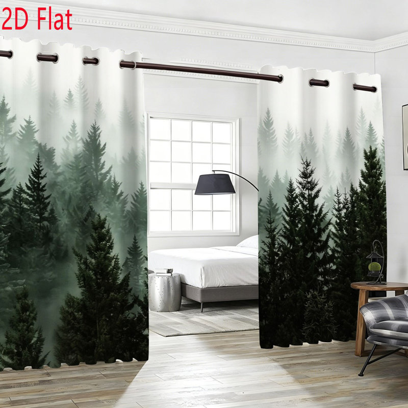 2Pcs Forest Tree Mist Blackout Curtains, Nature Landscape Window Drapes for Living Room Bedroom Home Decor, 53*53inch*2pcs