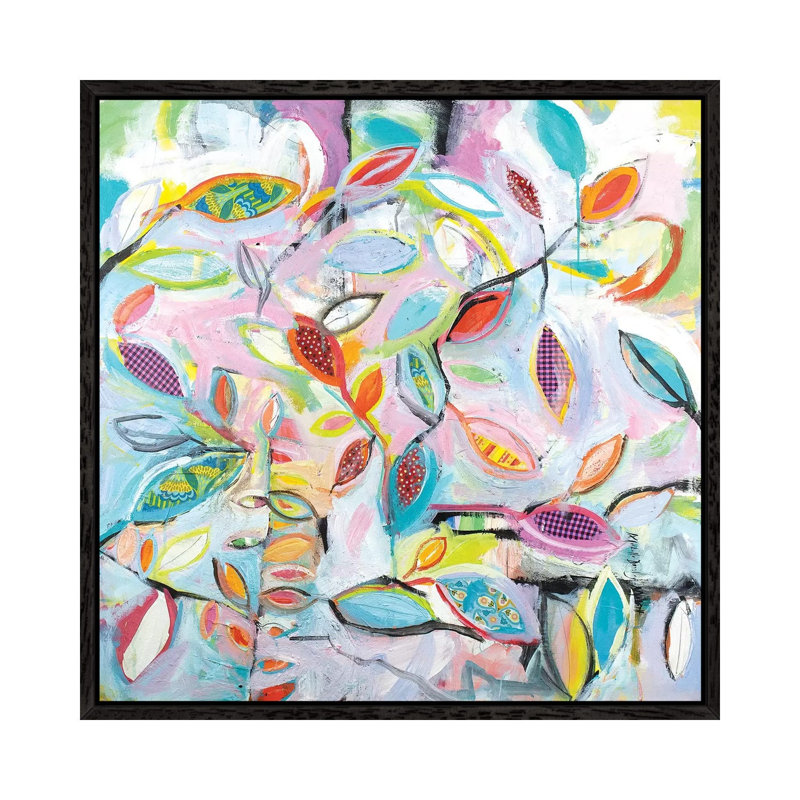 Checkered Leaves 1 Piece Painting on Canvas, 93.98cm H x 93.98cm W x 3.81cm D, Black Framed