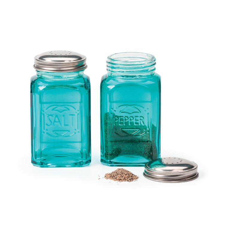 Vintage Blue Turquoise Glass Light Bulb Salt and Pepper Shakers 