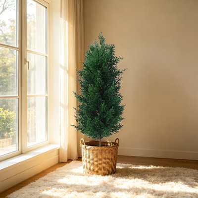 Artificial   Topiary Tree Faux Potted  Conifer  For Front Porch Outdoor Patio Indoor Christmas Decoration   Set Of