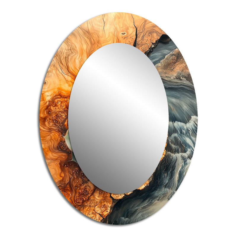 Succulent sur un dessus de rivière en bois V - miroir mural ovale vert, 40 po x 30 po