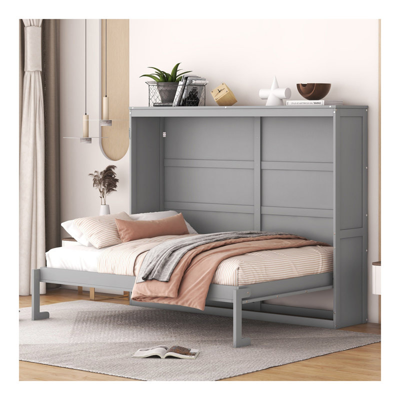 Lit escamotable double pleine grandeur, gris