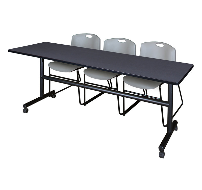 Nicklos Flip-Top Training Nesting Table, 2 Zeng Stack Chairs, Gray/Gray