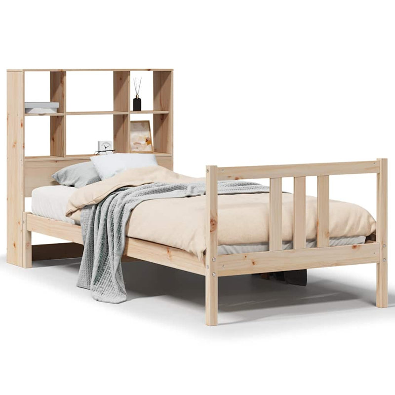 Bookcase Bed Without Mattress Solid Wood Pine, Natural, Single (3')